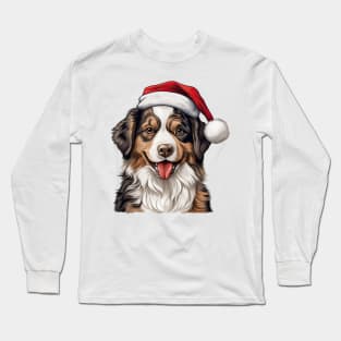 Christmas Peeking Australian Shepherd Dog Long Sleeve T-Shirt